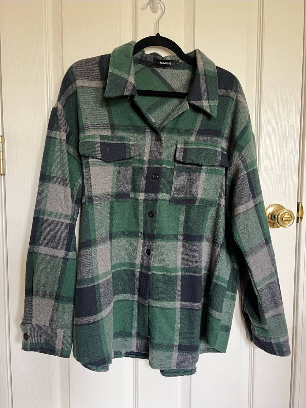 Women’s Navy And Green Plaid Shacket Size Large